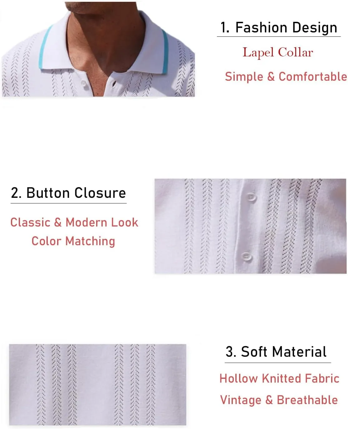 2025 New Men's Knit Button Down Shirt Vintage Short Sleeve Polo Shirts Summer Casual Beach Tops S-3XL