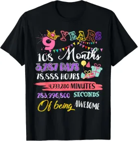 9th Birthday For Girls 9 Years Old Being Awesome Gift T-Shirt