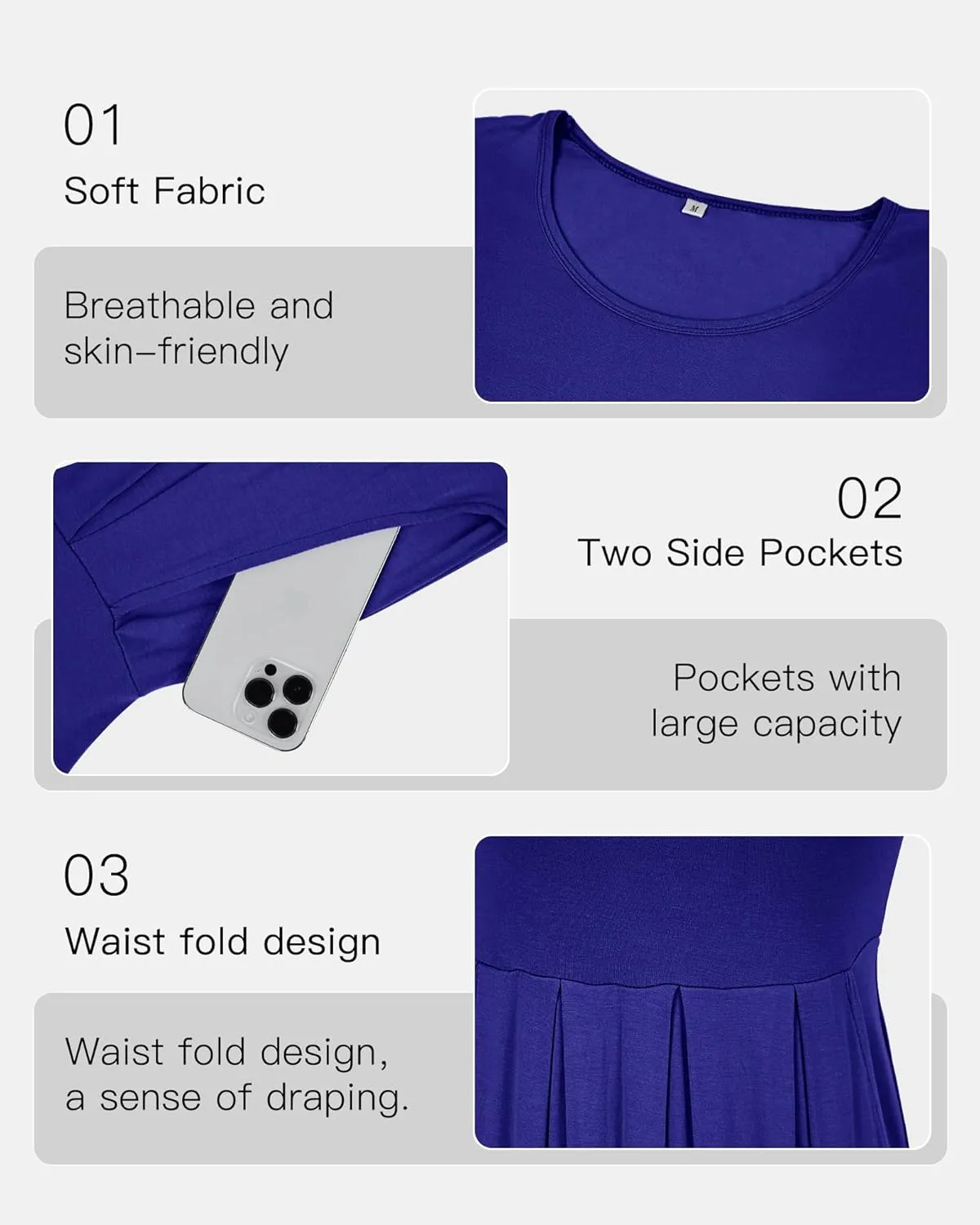 AUSELILY Women's Short Sleeve Summer Dress Pleated Loose Swing Knee Length Dresses with Pockets 2025 New