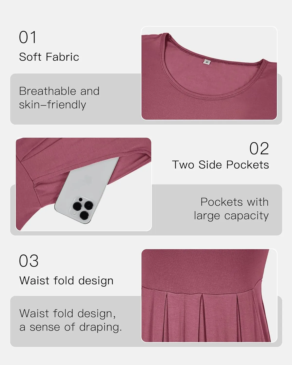AUSELILY Women's Short Sleeve Summer Dress Pleated Loose Swing Knee Length Dresses with Pockets 2025 New
