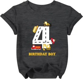 Birthday Boy Shirt Toddler Boys Construction Excavator Graphic Tee Birthday Boy Party Outfit 2-6 Years