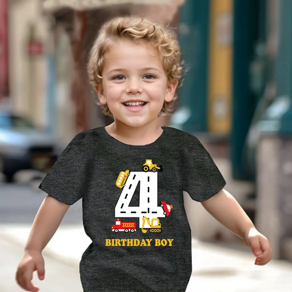 Birthday Boy Shirt Toddler Boys Construction Excavator Graphic Tee Birthday Boy Party Outfit 2-6 Years