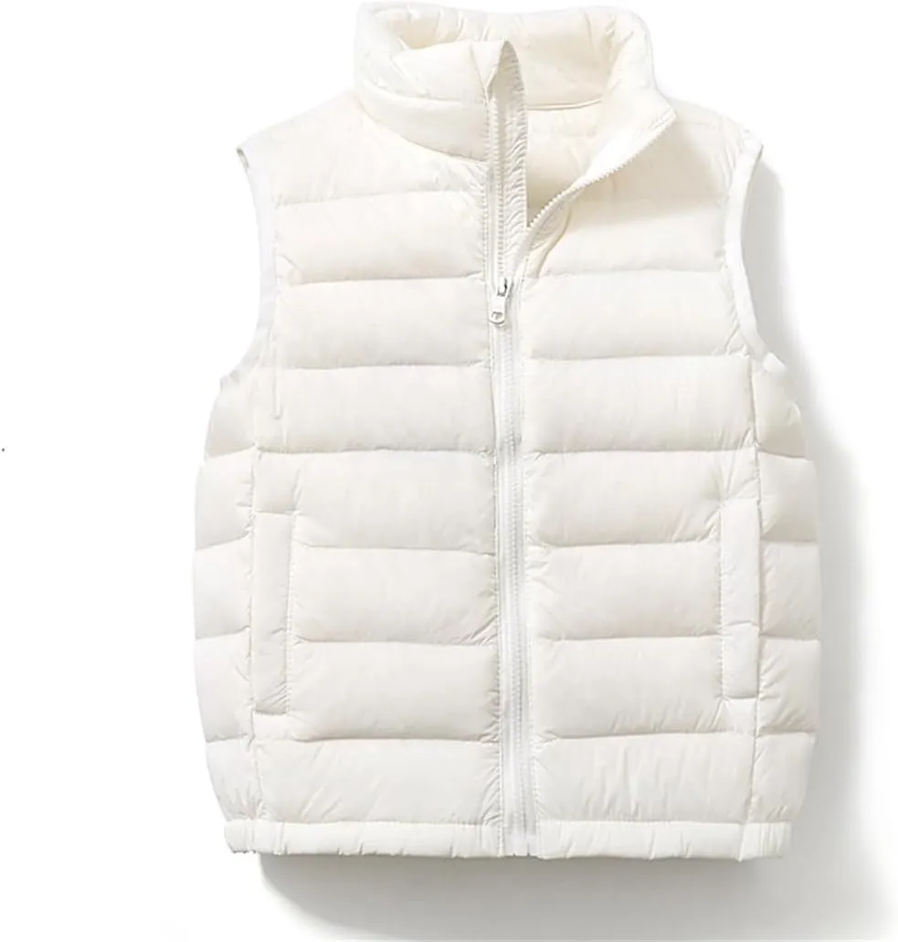 Boys Girls Lightweight Down Vest, Winter Warm Zip Up Sleeveless Vest, Water-Resistant Packable Puffer Jacket