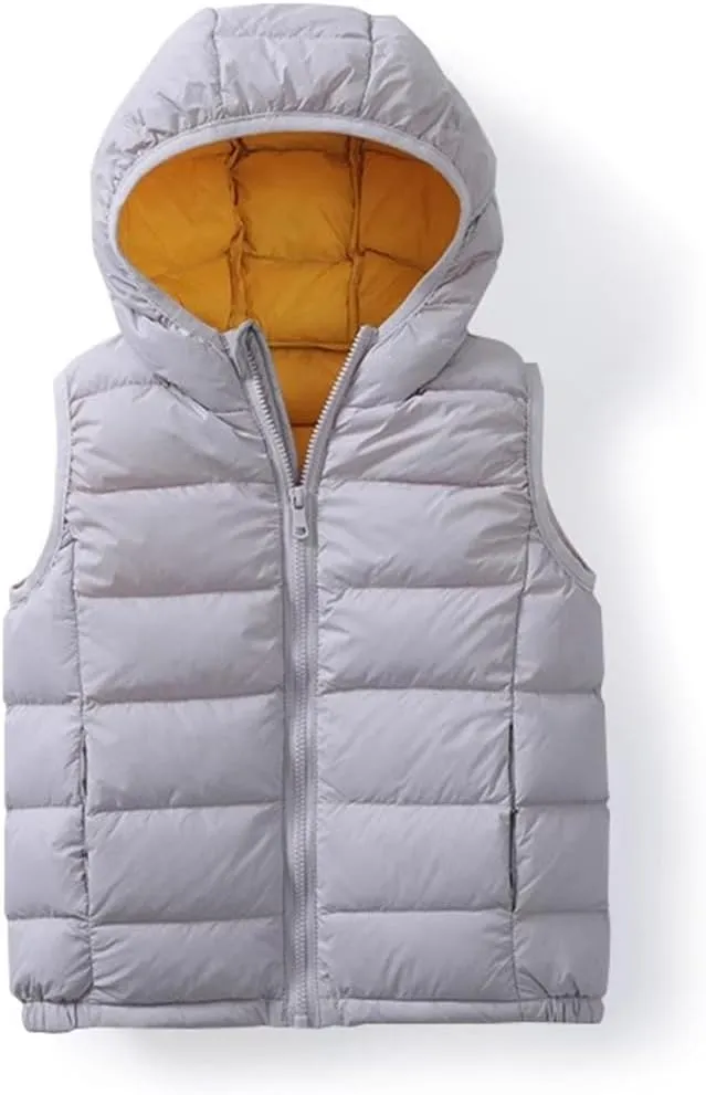 Boys Girls Lightweight Down Vest, Winter Warm Zip Up Sleeveless Vest, Water-Resistant Packable Puffer Jacket