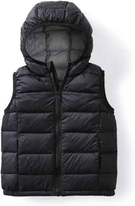 Boys Girls Lightweight Down Vest, Winter Warm Zip Up Sleeveless Vest, Water-Resistant Packable Puffer Jacket