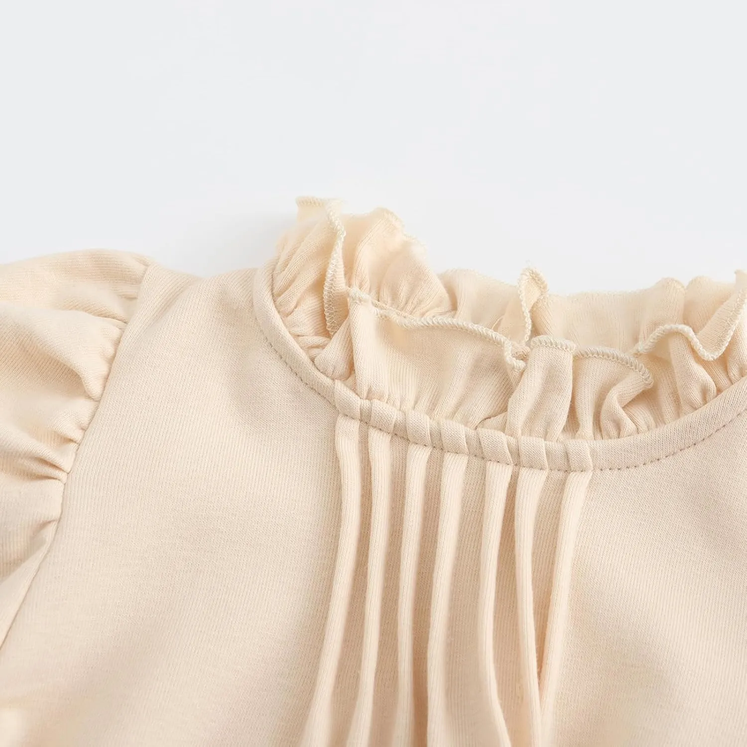 Colorful Childhood Girls Puff Long Sleeve T Shirt Fall Princess Pleated Ruffles Collar Blouses Spring Tops