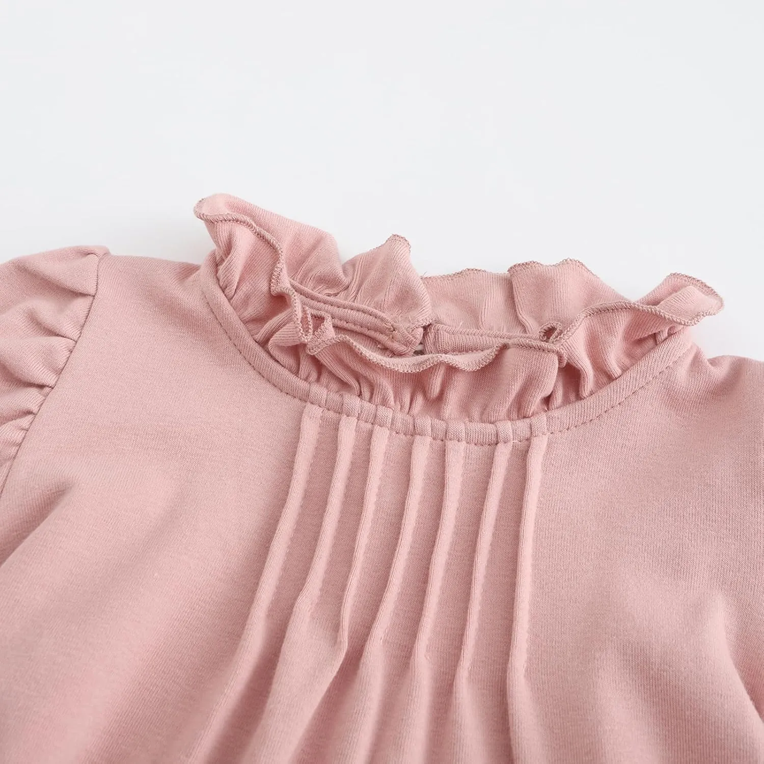 Colorful Childhood Girls Puff Long Sleeve T Shirt Fall Princess Pleated Ruffles Collar Blouses Spring Tops