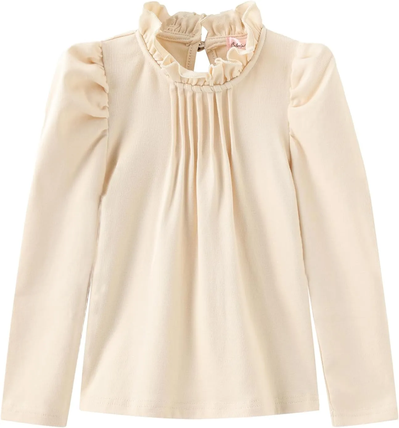 Colorful Childhood Girls Puff Long Sleeve T Shirt Fall Princess Pleated Ruffles Collar Blouses Spring Tops