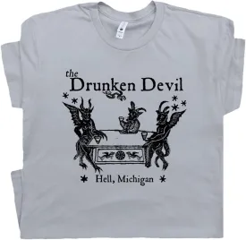 Drunk Devil Dive Bar T Shirt Cool Vintage Famous Beer Pub Tshirts for Men Women Retro Motorcycle Biker Tavern Tee