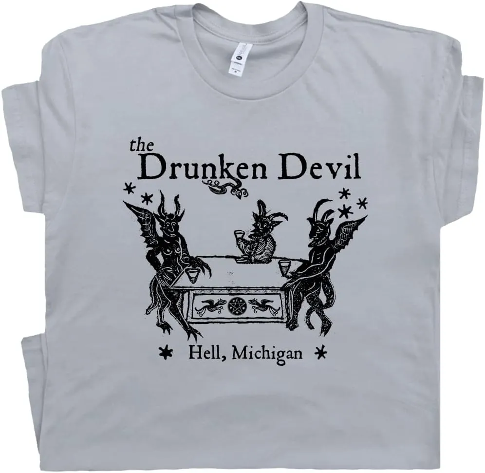 Drunk Devil Dive Bar T Shirt Cool Vintage Famous Beer Pub Tshirts for Men Women Retro Motorcycle Biker Tavern Tee