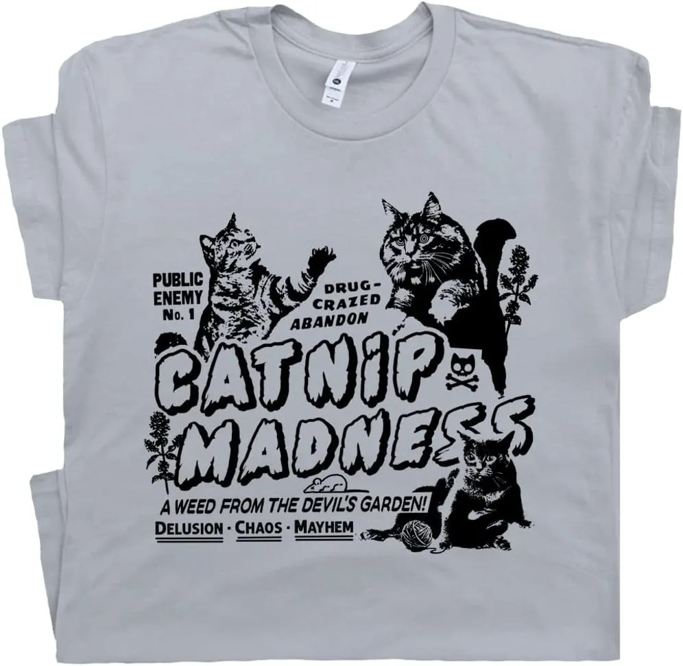 Funny Cat Shirt for Men Women Guys Catnip Madness T Shirt Cute Kitten Cat Shirts Cool Meowdy Crazy Silly Retro Graphic Tee