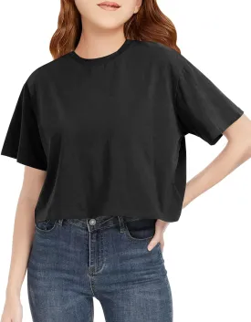 Girls Summer Crop Tops Kids Fashion Oversized Crew Neck Cropped Short Sleeve T Shirts Basic Tees Size 5-14 Years