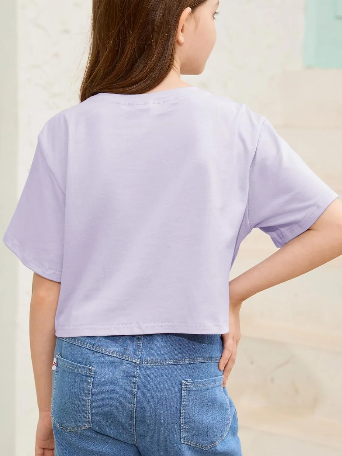 Girls Summer Crop Tops Kids Fashion Oversized Crew Neck Cropped Short Sleeve T Shirts Basic Tees Size 5-14 Years