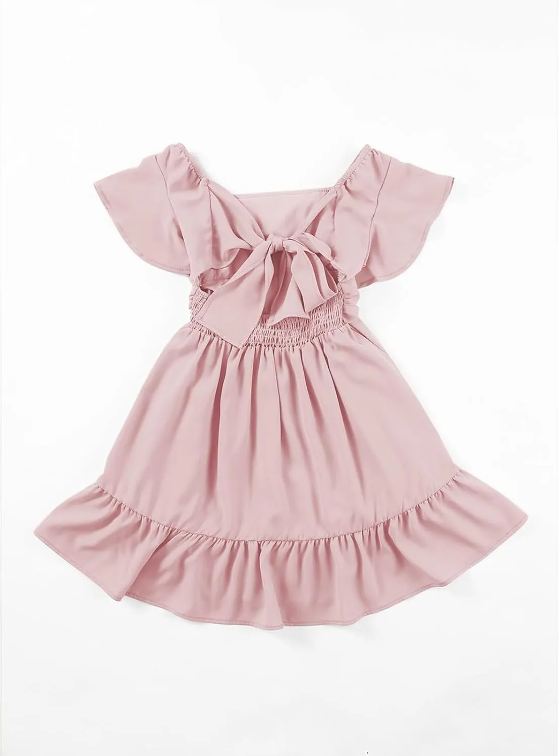 Girls Summer Tie Back Dress Tween Kids Ruffle Hem Off Shoulder Dresses Party Outfit Size 4-15 Years