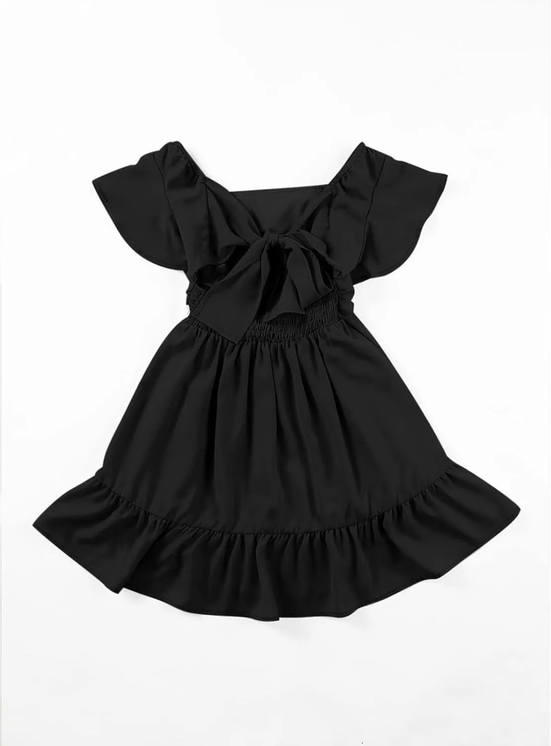 Girls Summer Tie Back Dress Tween Kids Ruffle Hem Off Shoulder Dresses Party Outfit Size 4-15 Years
