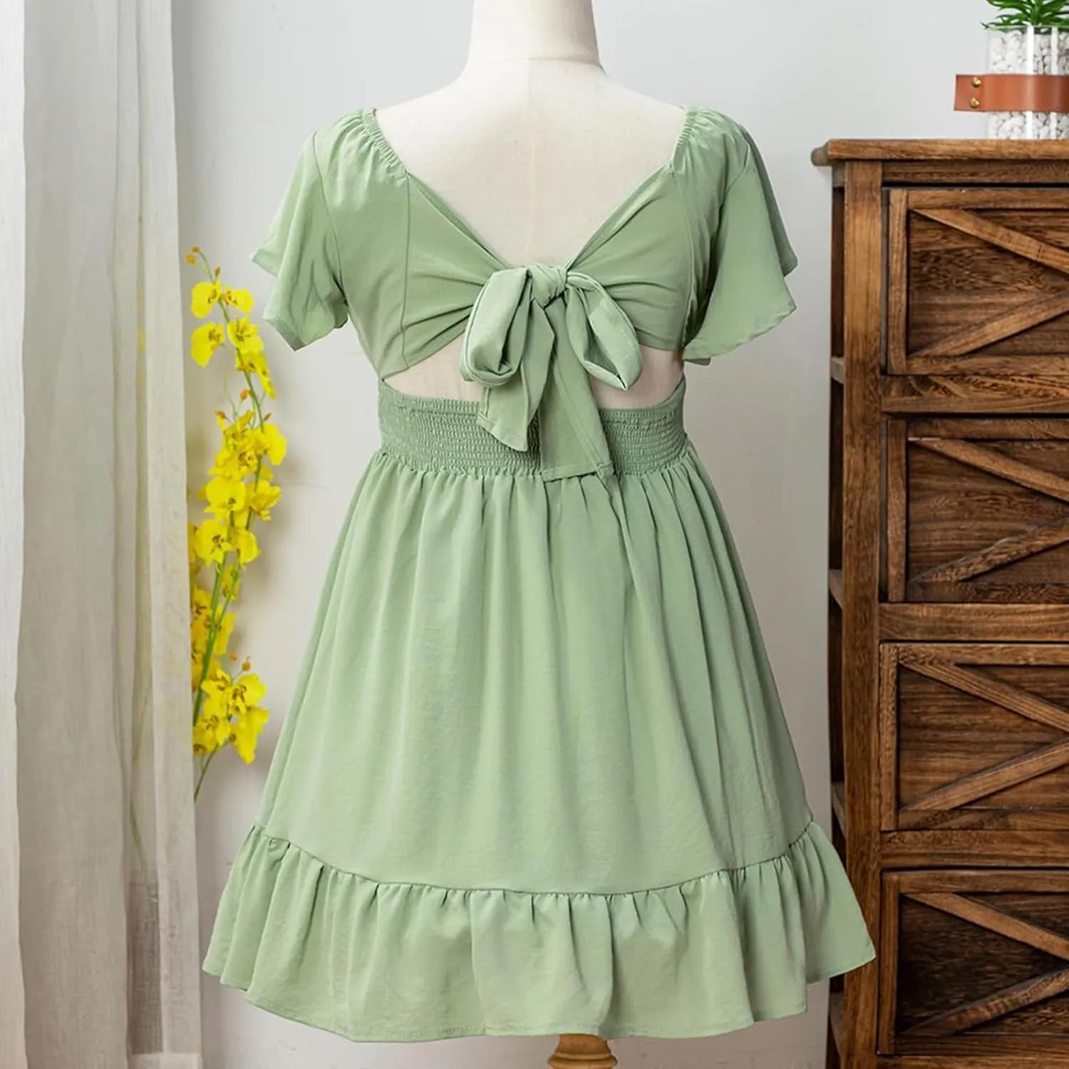 Girls Summer Tie Back Dress Tween Kids Ruffle Hem Off Shoulder Dresses Party Outfit Size 4-15 Years