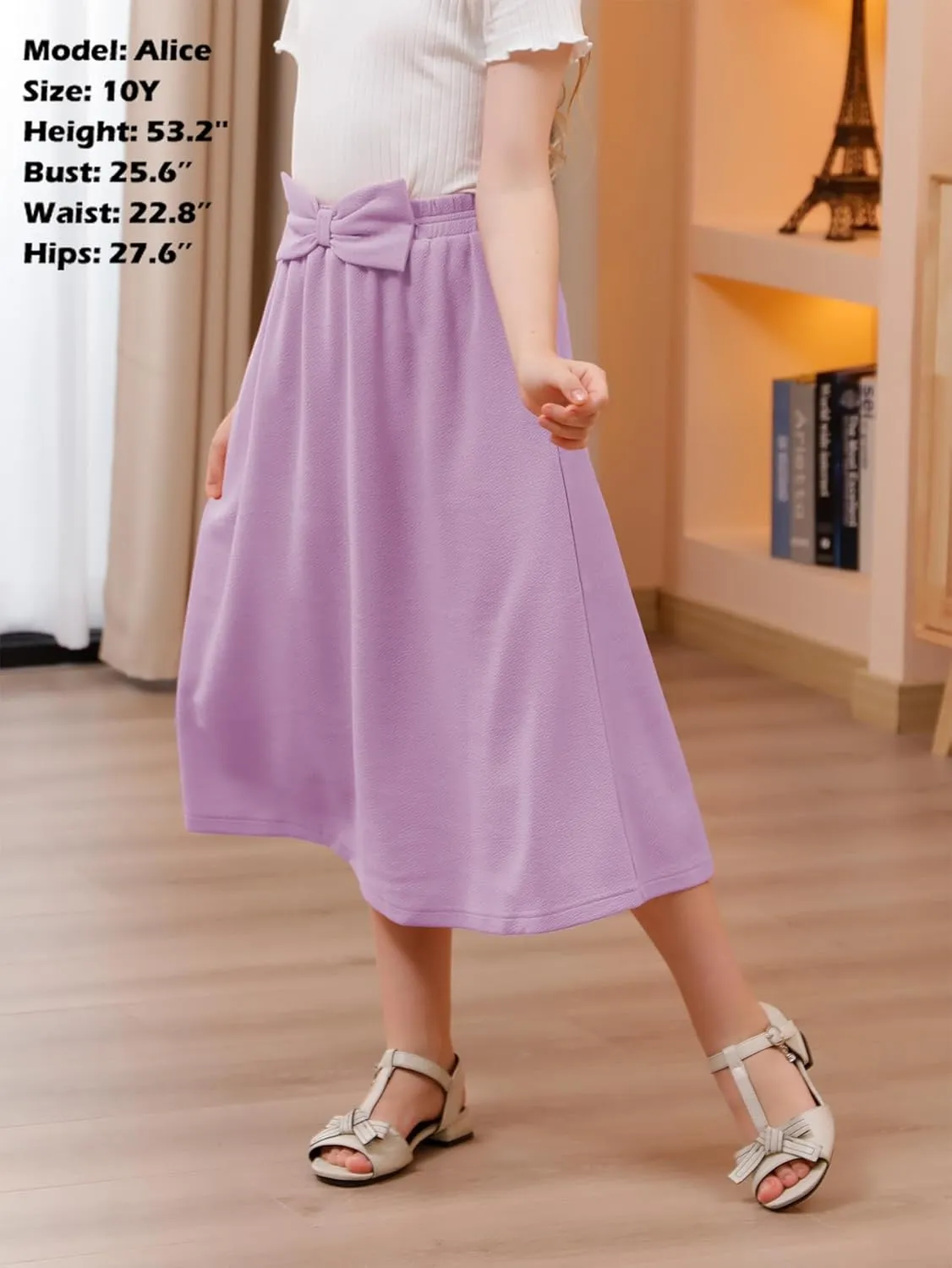 GORLYA Girls A-Line Bow Knot Elastic High Waist Swing Maxi Skirt with Pockets for 4-14T