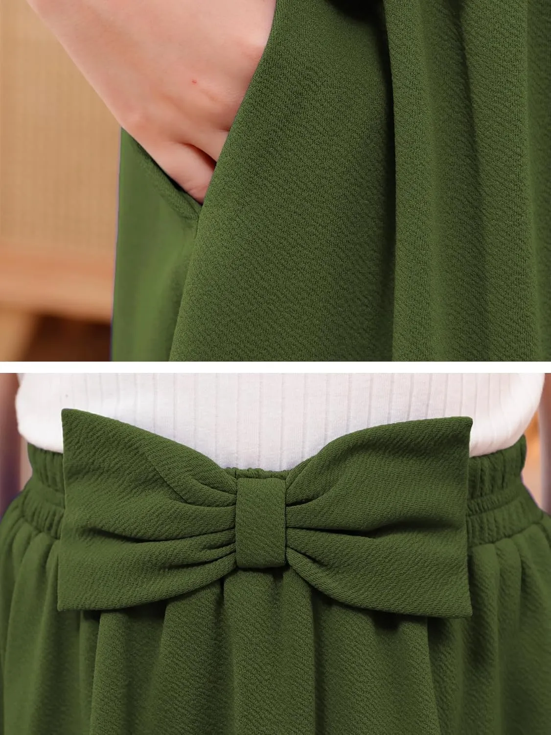 GORLYA Girls A-Line Bow Knot Elastic High Waist Swing Maxi Skirt with Pockets for 4-14T