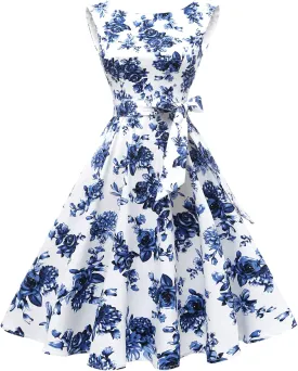 Hanpceirs Women's Boatneck Sleeveless Swing Vintage 1950s Cocktail Dress New