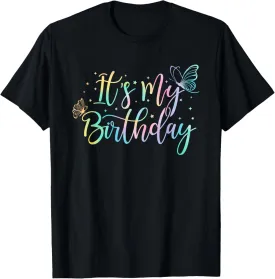 It's My Birthday Butterfly Tie Dye Birthday Party Women Girl T-Shirt