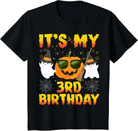 Kids Halloween Birthday 3 Year Old Boy Girl 3rd Birthday Costume T-Shirt