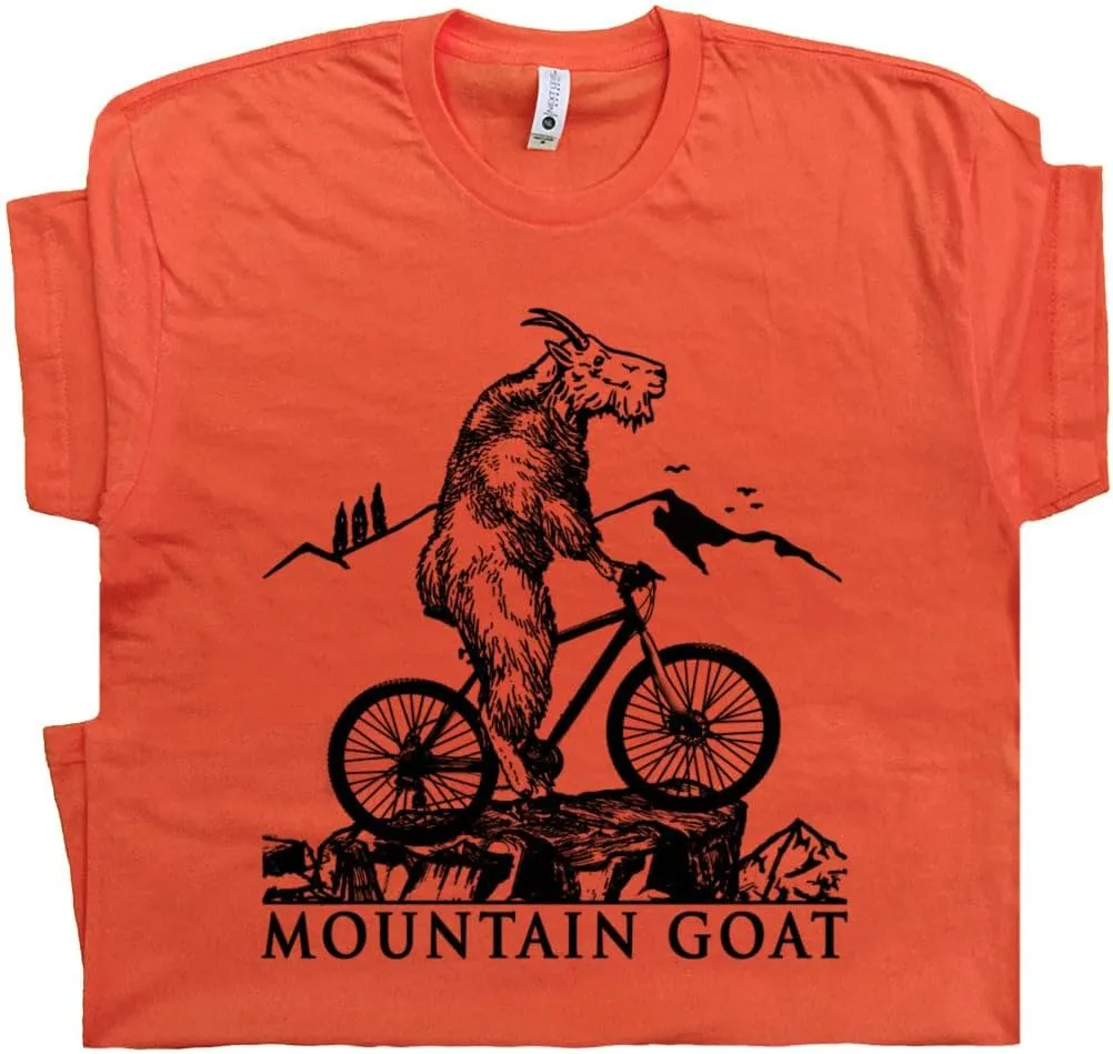 Mountain Bike T Shirt Goat Bicycle Shirt for Men Women Boys Funny Biking Graphic Tee Cool Goat Riding Retro MTB Tshirt