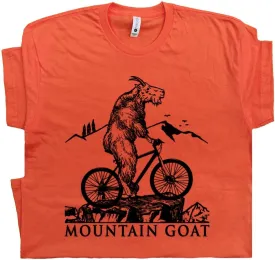 Mountain Bike T Shirt Goat Bicycle Shirt for Men Women Boys Funny Biking Graphic Tee Cool Goat Riding Retro MTB Tshirt