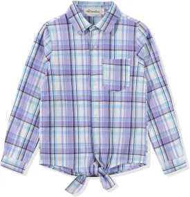 Noomelfish Girls Long Sleeve Button Down Shirt Tie Front Blouse Tops (5-12 Years)