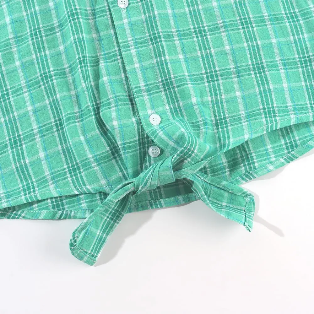 Noomelfish Girls Long Sleeve Button Down Shirt Tie Front Blouse Tops (5-12 Years)