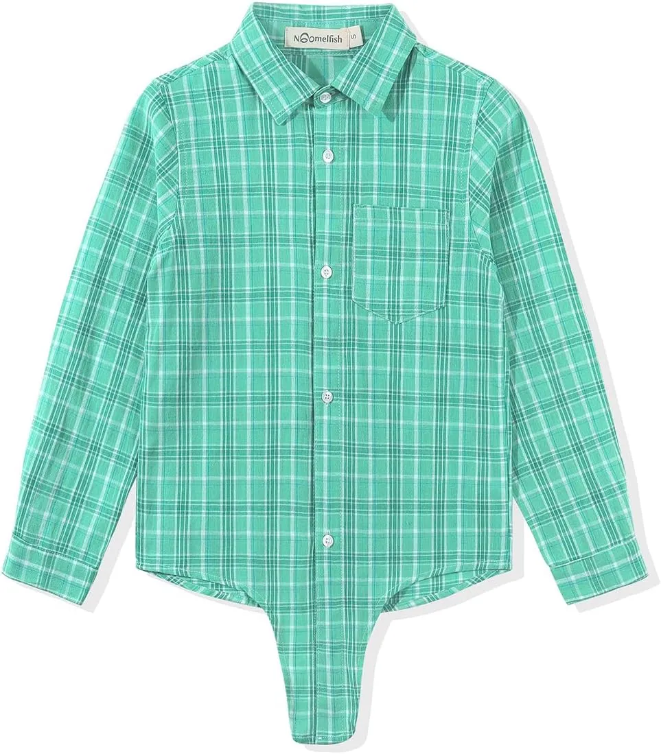 Noomelfish Girls Long Sleeve Button Down Shirt Tie Front Blouse Tops (5-12 Years)