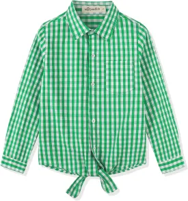 Noomelfish Girls Long Sleeve Button Down Shirt Tie Front Blouse Tops (5-12 Years)