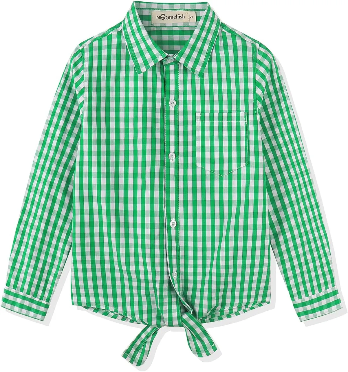 Noomelfish Girls Long Sleeve Button Down Shirt Tie Front Blouse Tops (5-12 Years)