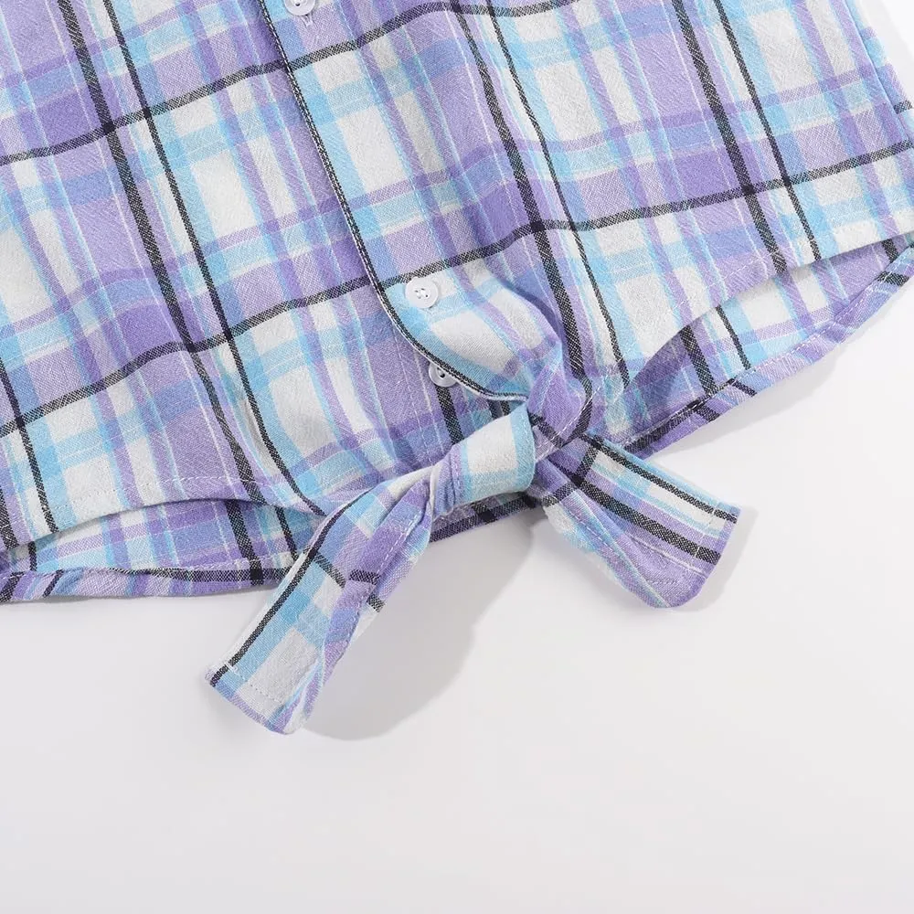 Noomelfish Girls Long Sleeve Button Down Shirt Tie Front Blouse Tops (5-12 Years)