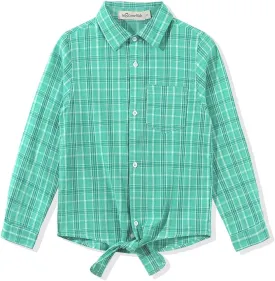 Noomelfish Girls Long Sleeve Button Down Shirt Tie Front Blouse Tops (5-12 Years)