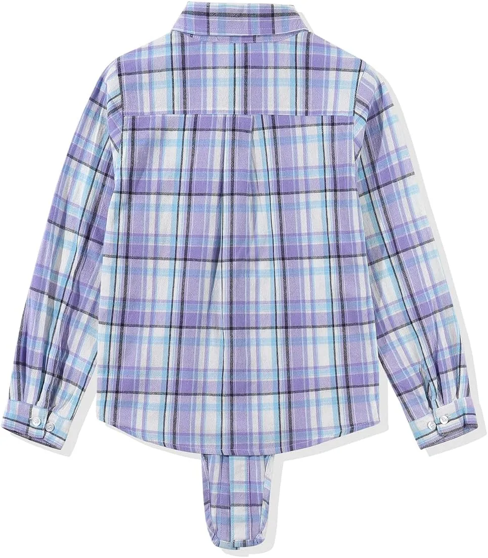 Noomelfish Girls Long Sleeve Button Down Shirt Tie Front Blouse Tops (5-12 Years)