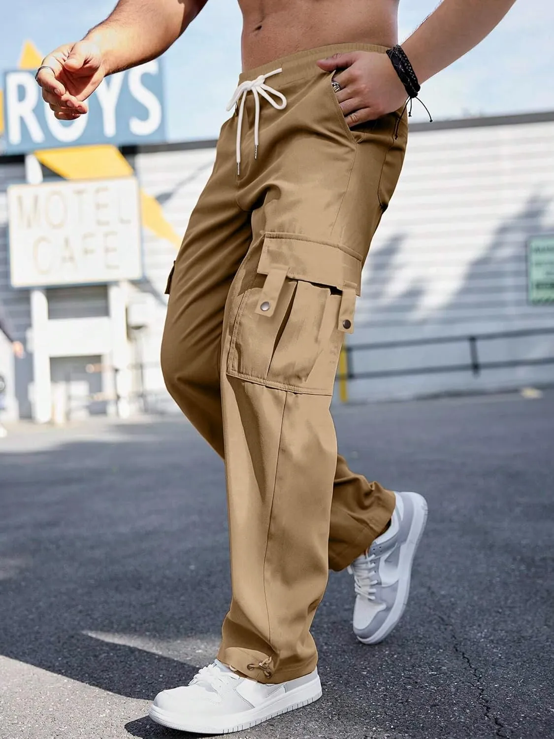 PLEPAN Men's Casual Cargo Pants Stretch Sweatpants Streetwear Trousers Hiking Drawstring Elastic Waist Workout Joggers