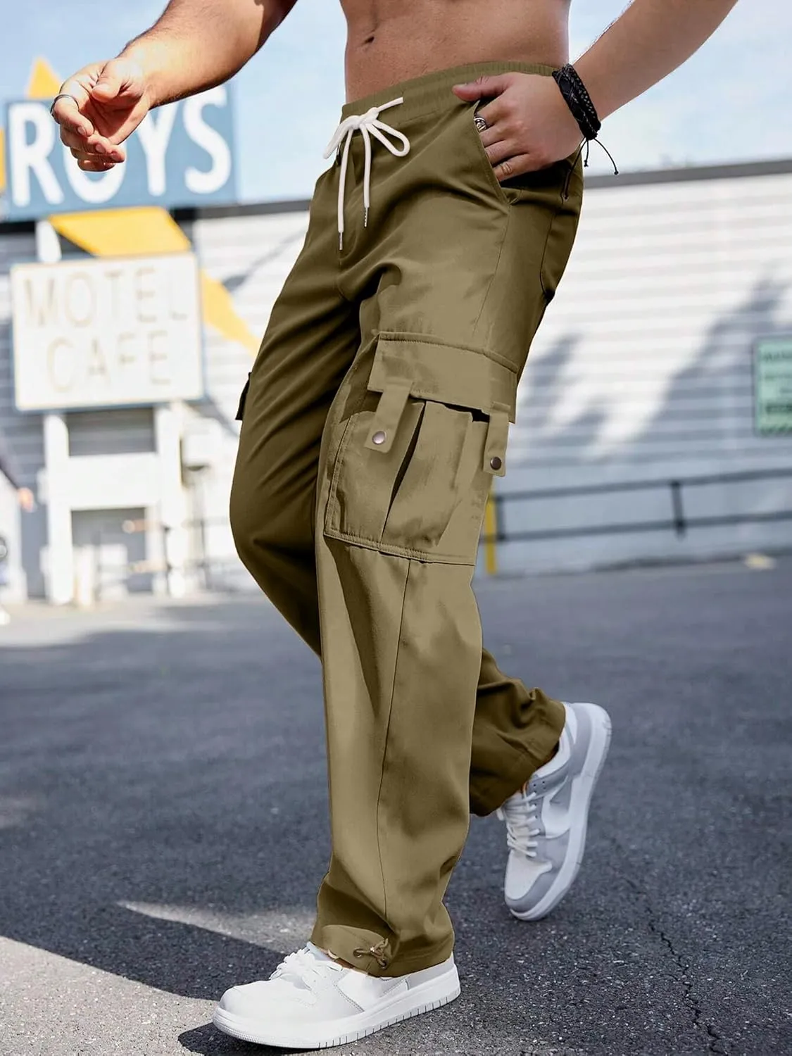 PLEPAN Men's Casual Cargo Pants Stretch Sweatpants Streetwear Trousers Hiking Drawstring Elastic Waist Workout Joggers
