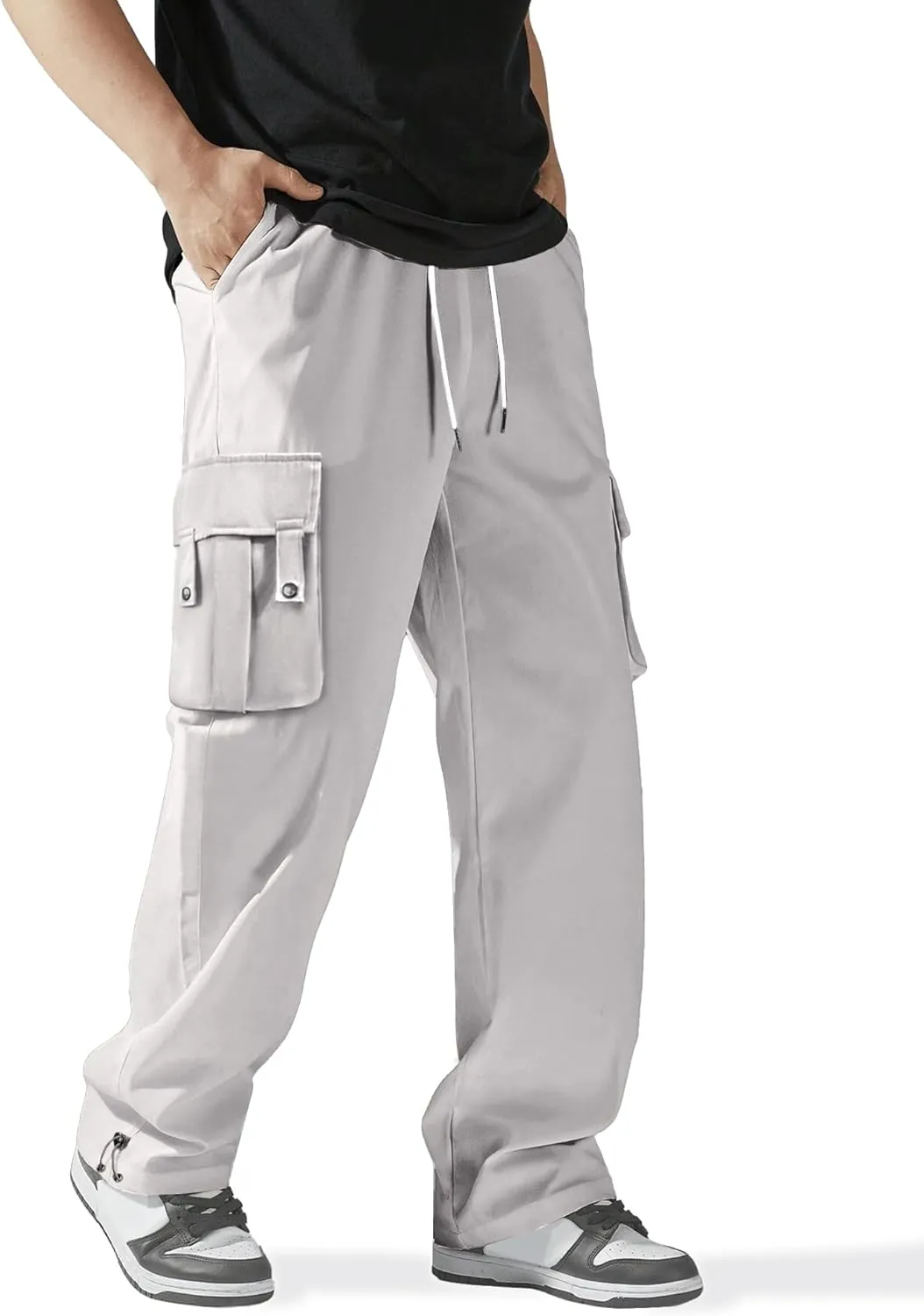 PLEPAN Men's Casual Cargo Pants Stretch Sweatpants Streetwear Trousers Hiking Drawstring Elastic Waist Workout Joggers