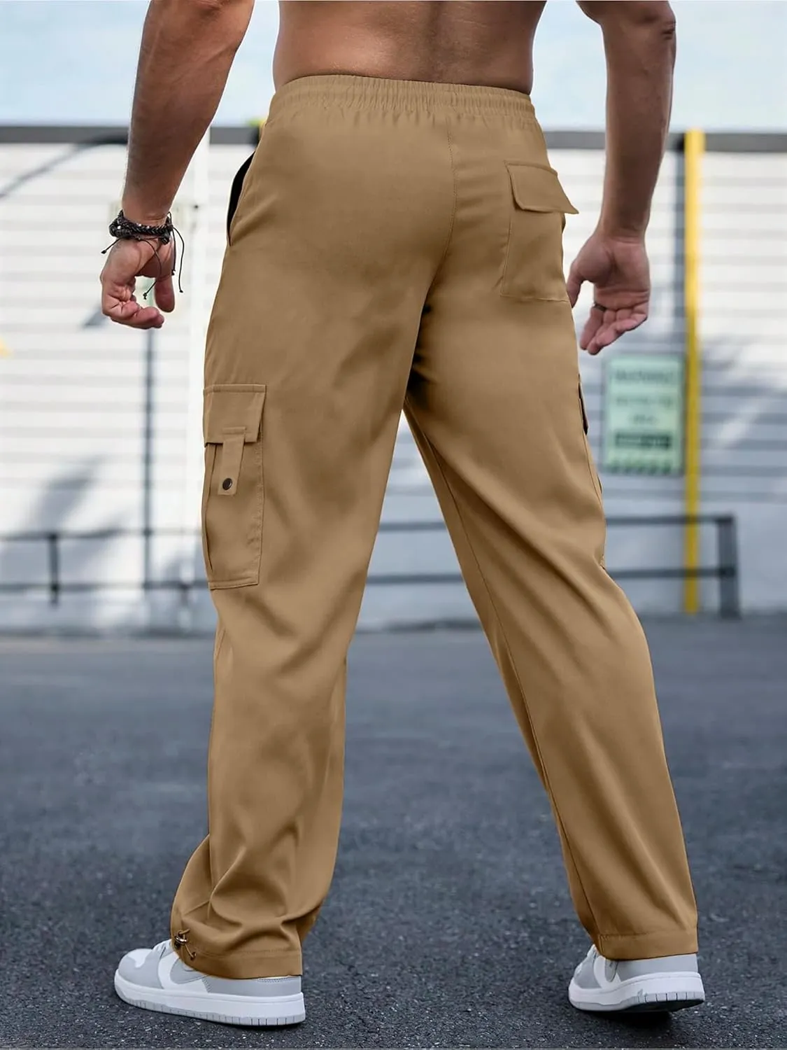 PLEPAN Men's Casual Cargo Pants Stretch Sweatpants Streetwear Trousers Hiking Drawstring Elastic Waist Workout Joggers