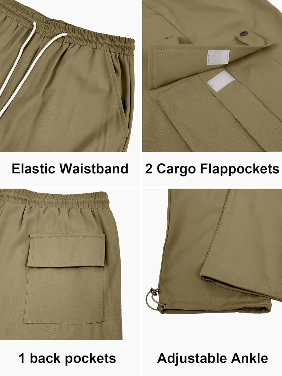 PLEPAN Men's Casual Cargo Pants Stretch Sweatpants Streetwear Trousers Hiking Drawstring Elastic Waist Workout Joggers