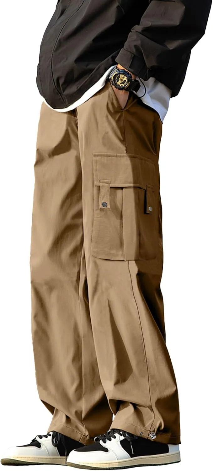 PLEPAN Men's Casual Cargo Pants Stretch Sweatpants Streetwear Trousers Hiking Drawstring Elastic Waist Workout Joggers