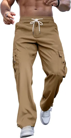 PLEPAN Men's Casual Cargo Pants Stretch Sweatpants Streetwear Trousers Hiking Drawstring Elastic Waist Workout Joggers