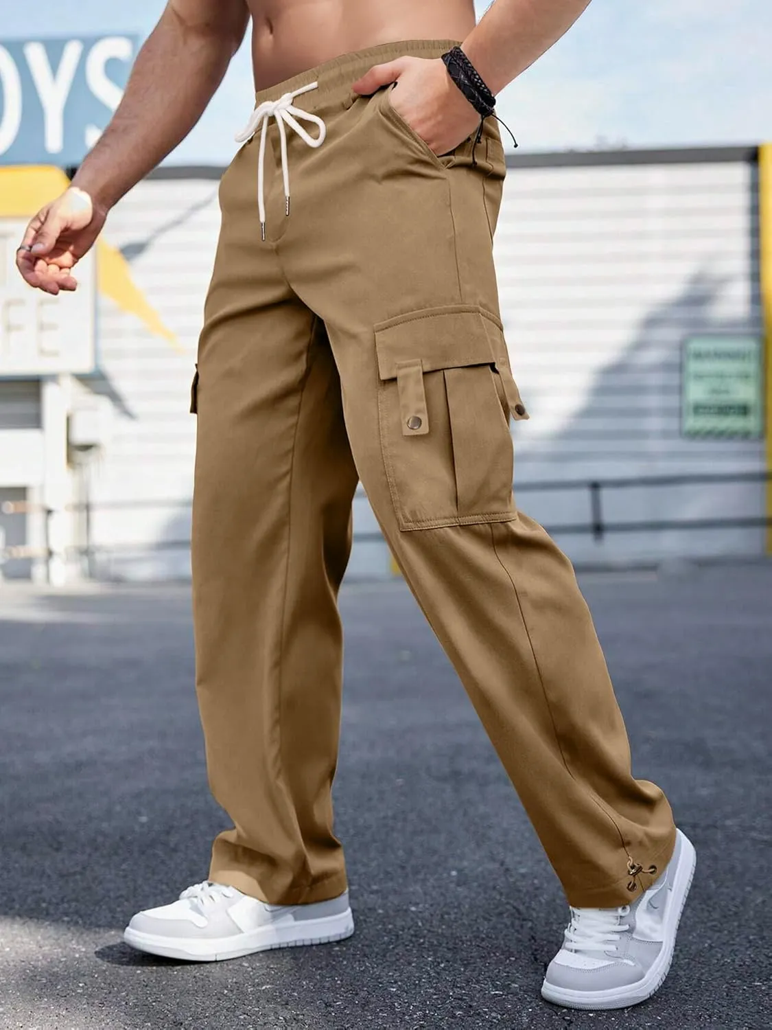 PLEPAN Men's Casual Cargo Pants Stretch Sweatpants Streetwear Trousers Hiking Drawstring Elastic Waist Workout Joggers