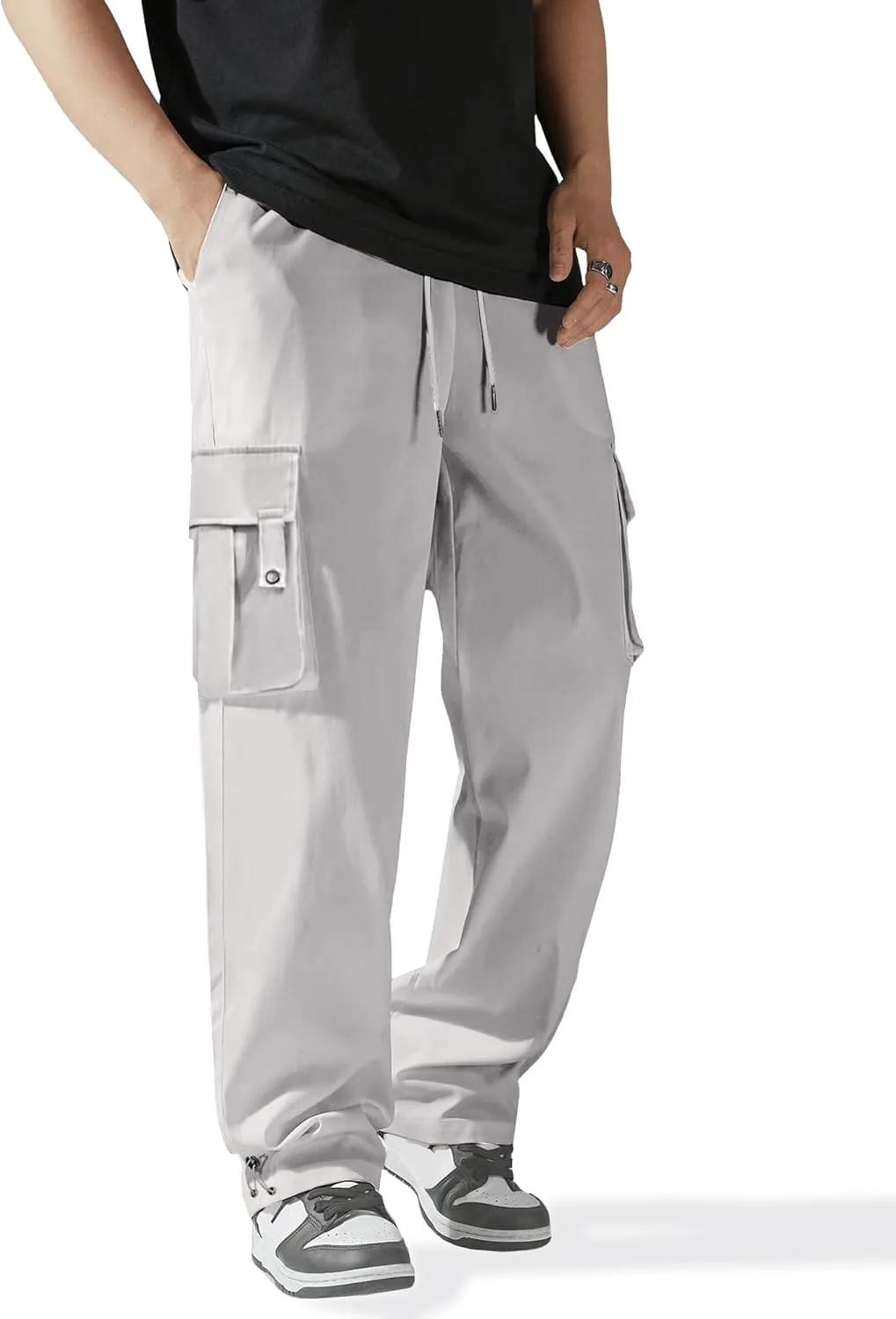 PLEPAN Men's Casual Cargo Pants Stretch Sweatpants Streetwear Trousers Hiking Drawstring Elastic Waist Workout Joggers