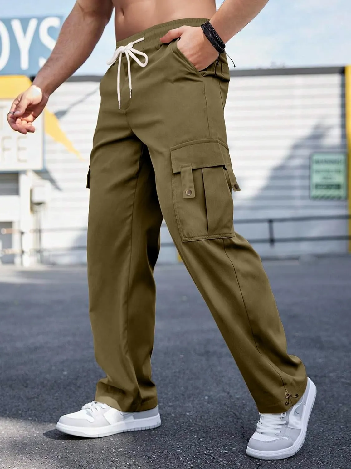 PLEPAN Men's Casual Cargo Pants Stretch Sweatpants Streetwear Trousers Hiking Drawstring Elastic Waist Workout Joggers