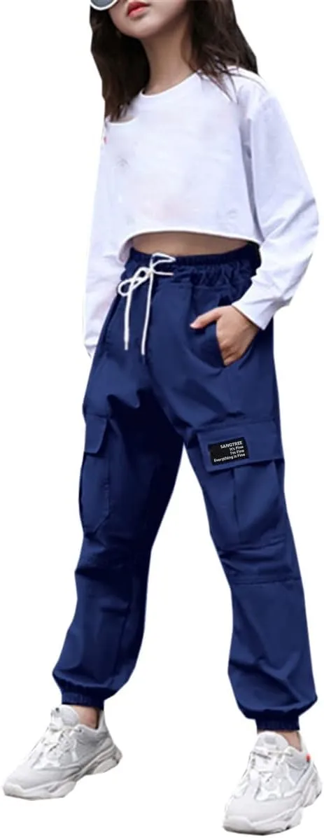 SANGTREE Girls & Womens Drawstring Cargo Jogger Pants,3 Years - Women 3XL