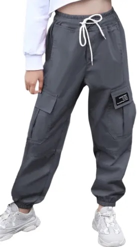 SANGTREE Girls & Womens Drawstring Cargo Jogger Pants,3 Years - Women 3XL