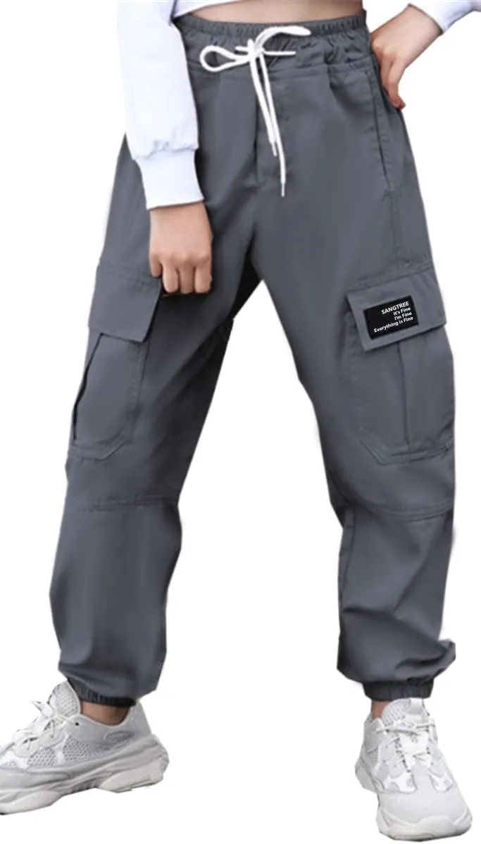 SANGTREE Girls & Womens Drawstring Cargo Jogger Pants,3 Years - Women 3XL