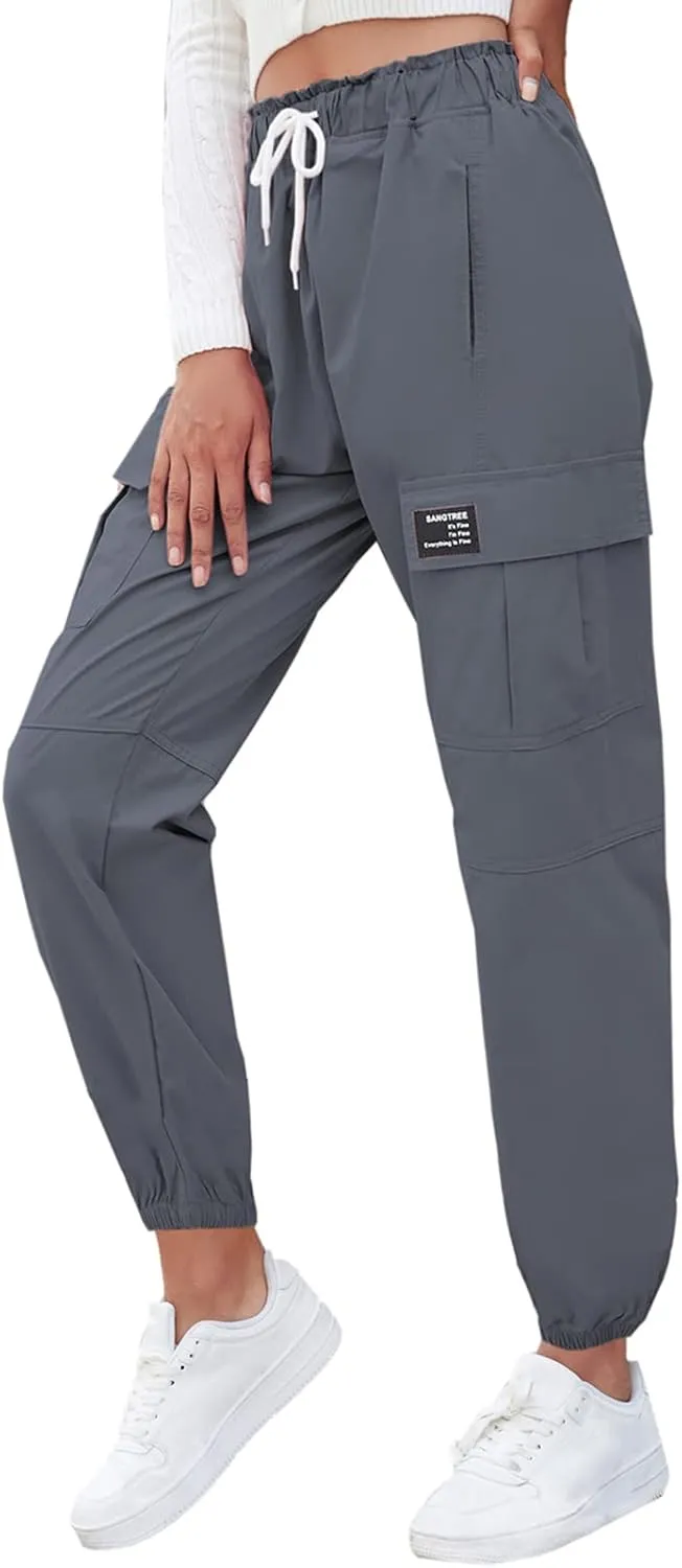 SANGTREE Girls & Womens Drawstring Cargo Jogger Pants,3 Years - Women 3XL
