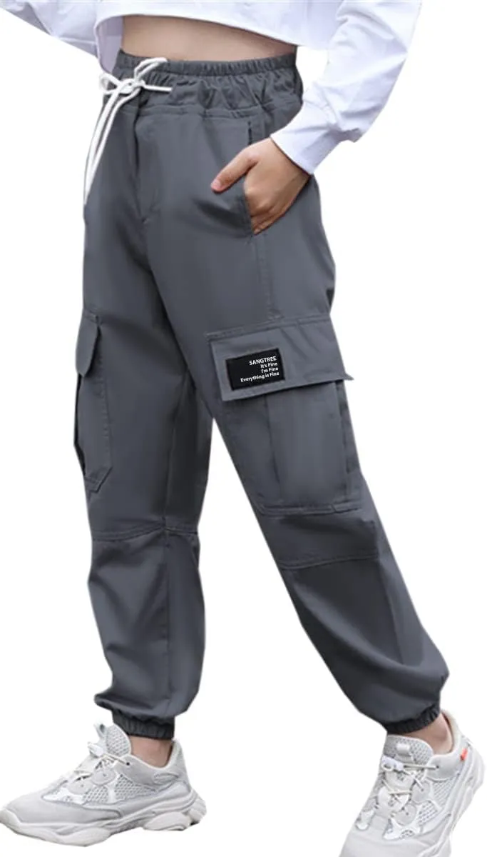 SANGTREE Girls & Womens Drawstring Cargo Jogger Pants,3 Years - Women 3XL